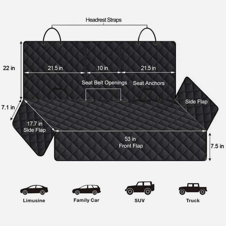 Universal Size Cat Dog Car Seat Cover Waterproof Back Seat Protector Non-Slip with 2 Dog Seat Belts Adjustable Pet Seat Cover
