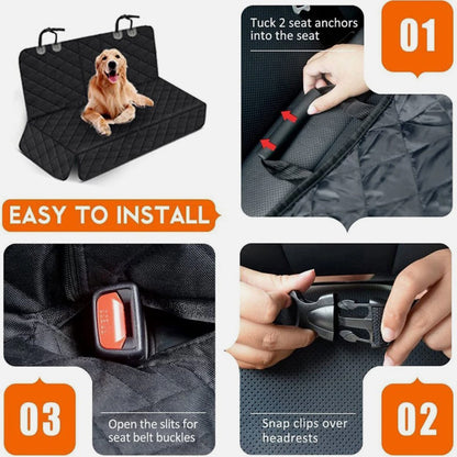 Universal Size Cat Dog Car Seat Cover Waterproof Back Seat Protector Non-Slip with 2 Dog Seat Belts Adjustable Pet Seat Cover