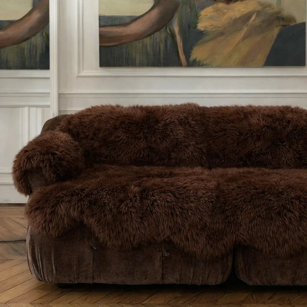 Genuine Brown Sheepskin Couch Cover for Dogs — Natural Sofa Protector (Plastic-Free)-1