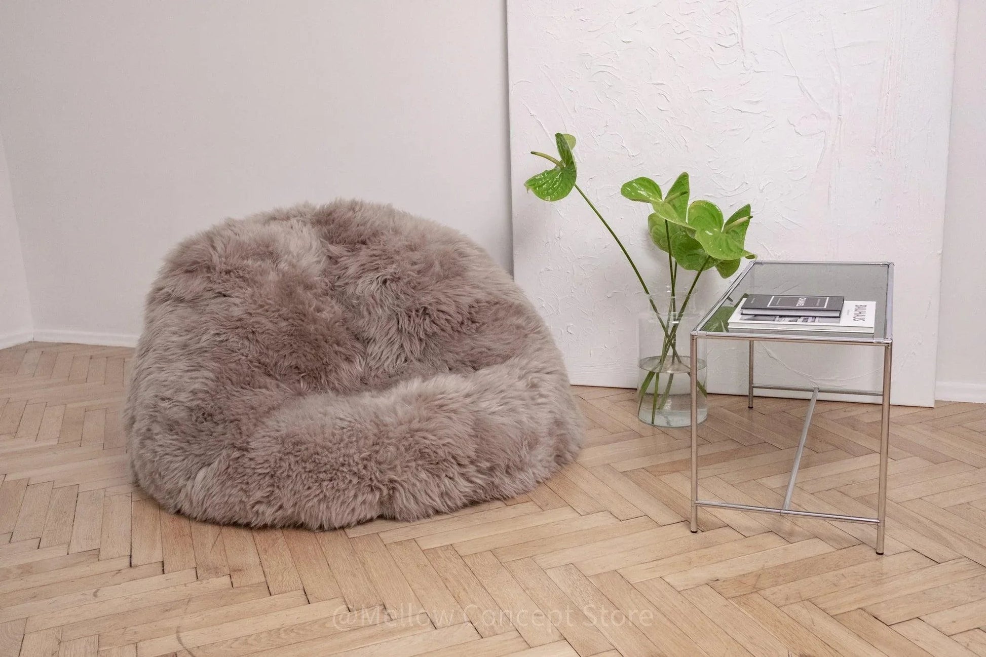 Natural Sheepskin Beanbag - Greige-2