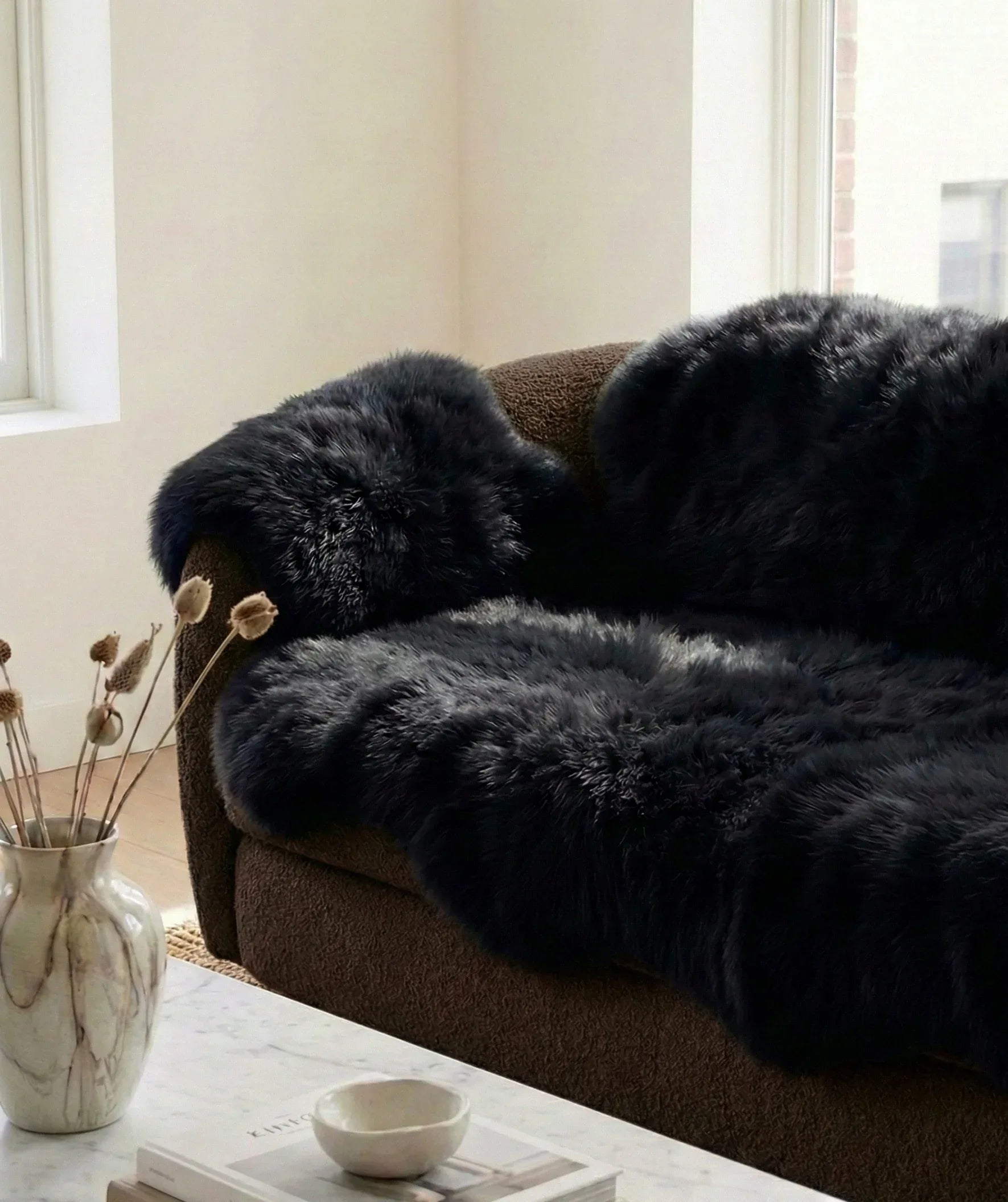 Genuine Black Sheepskin Couch Cover for Dogs — Natural Sofa Protector (Plastic-Free)-1