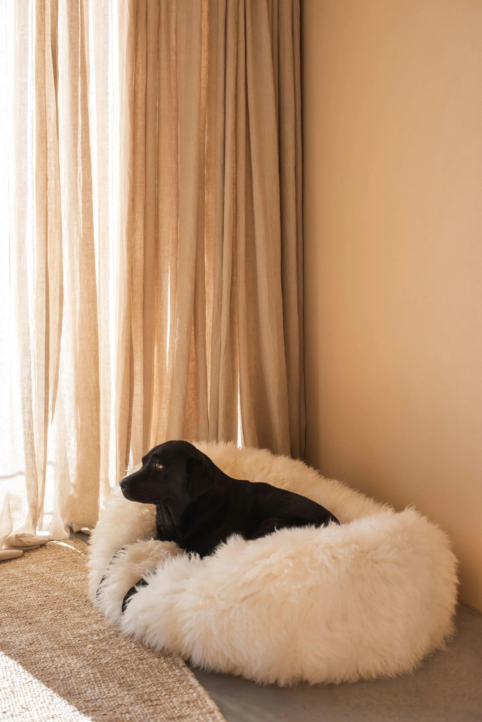 Oval Natural Sheepskin Pet Bed - White-4