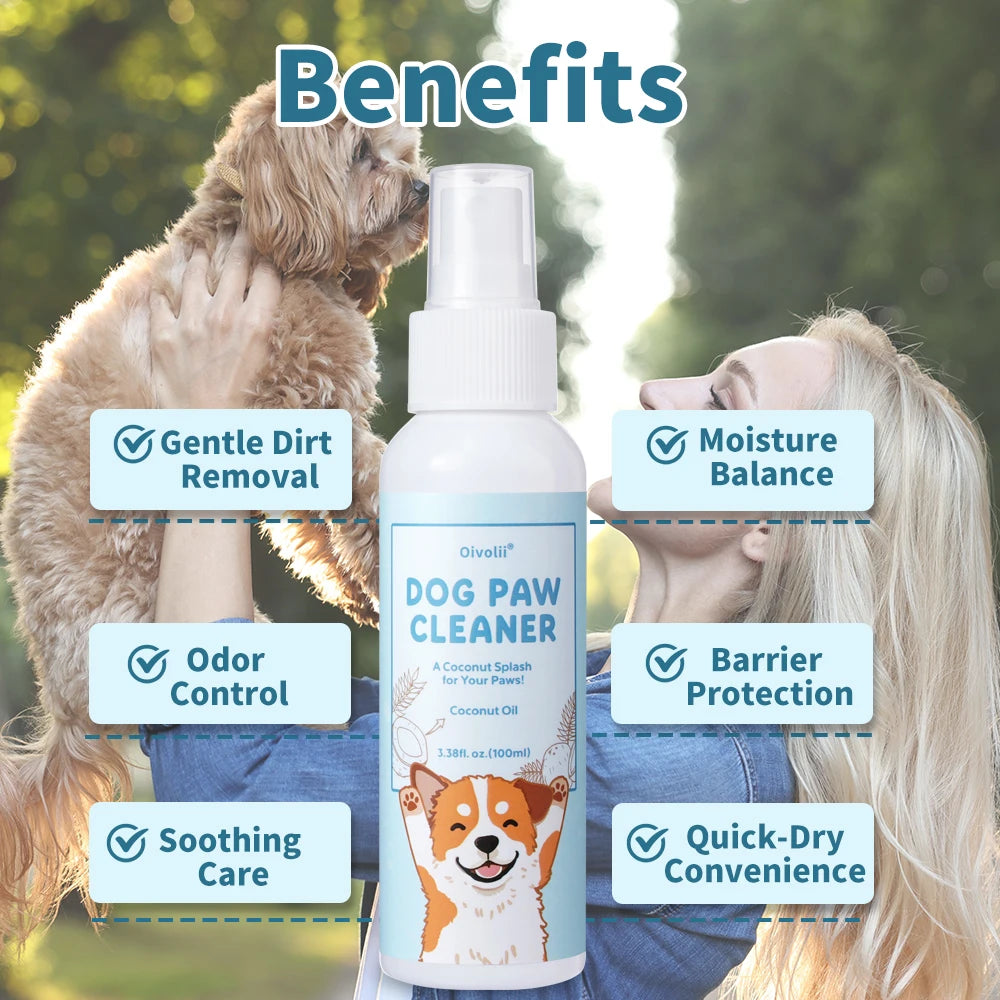 Dog Paw Cleaning Spray Coconut Plant Formula Alcohol-Free Fast Drying Hydrating Moisturizing Pet Foot Care  for Dogs & Cats