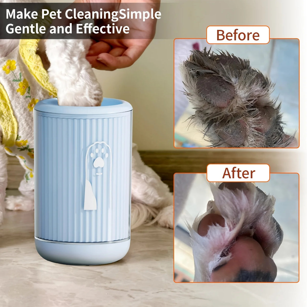 2-in-1 Pet Dog Paw Washing Cup with 2 Paw Drying Towels, No-Rinse Dog Paw Cleaner, Suitable for Small and Large Dogs