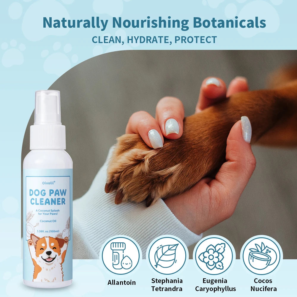 Dog Paw Cleaning Spray Coconut Plant Formula Alcohol-Free Fast Drying Hydrating Moisturizing Pet Foot Care  for Dogs & Cats