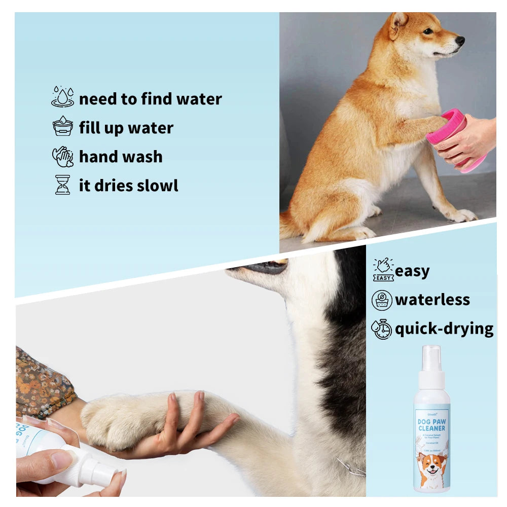 Dog Paw Cleaning Spray Coconut Plant Formula Alcohol-Free Fast Drying Hydrating Moisturizing Pet Foot Care  for Dogs & Cats