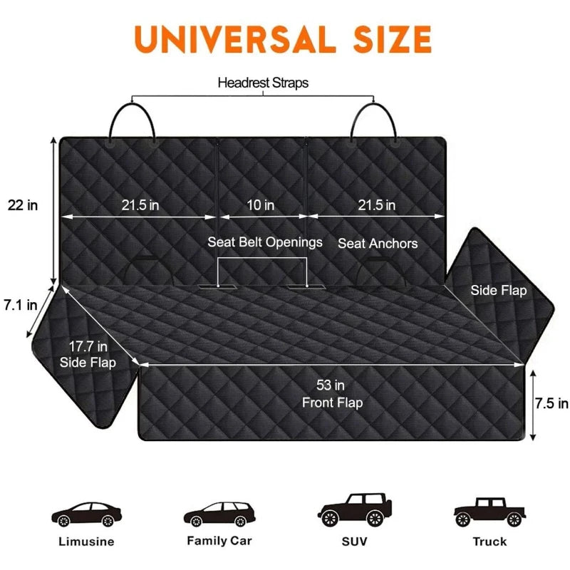 Universal Size Cat Dog Car Seat Cover Waterproof Back Seat Protector Non-Slip with 2 Dog Seat Belts Adjustable Pet Seat Cover