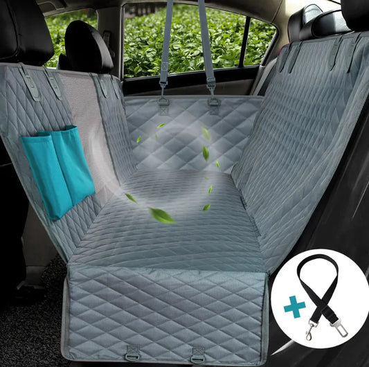 Waterproof Dog Car Hammock – Back Seat Cover with Mesh Window, Side Flaps & Seat Belt Access